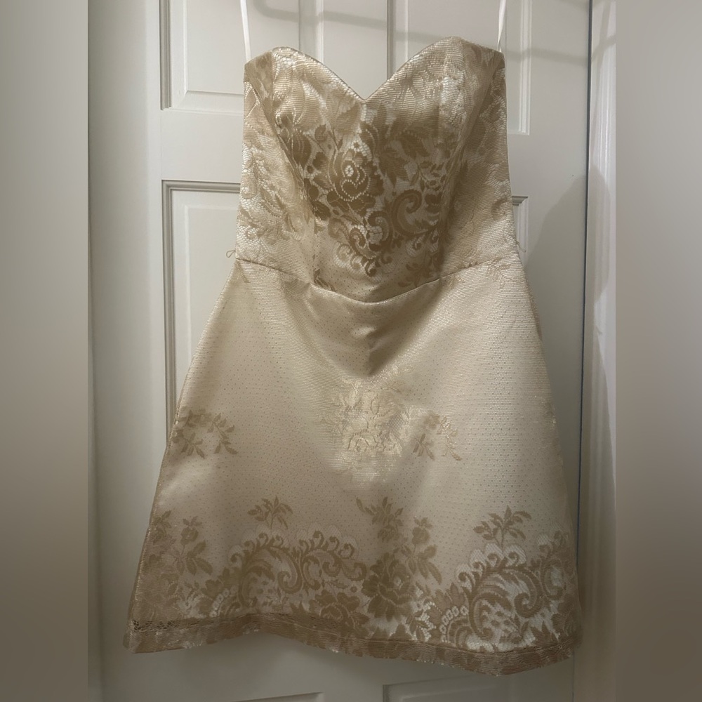 White House black market mini lace dress with ribbon